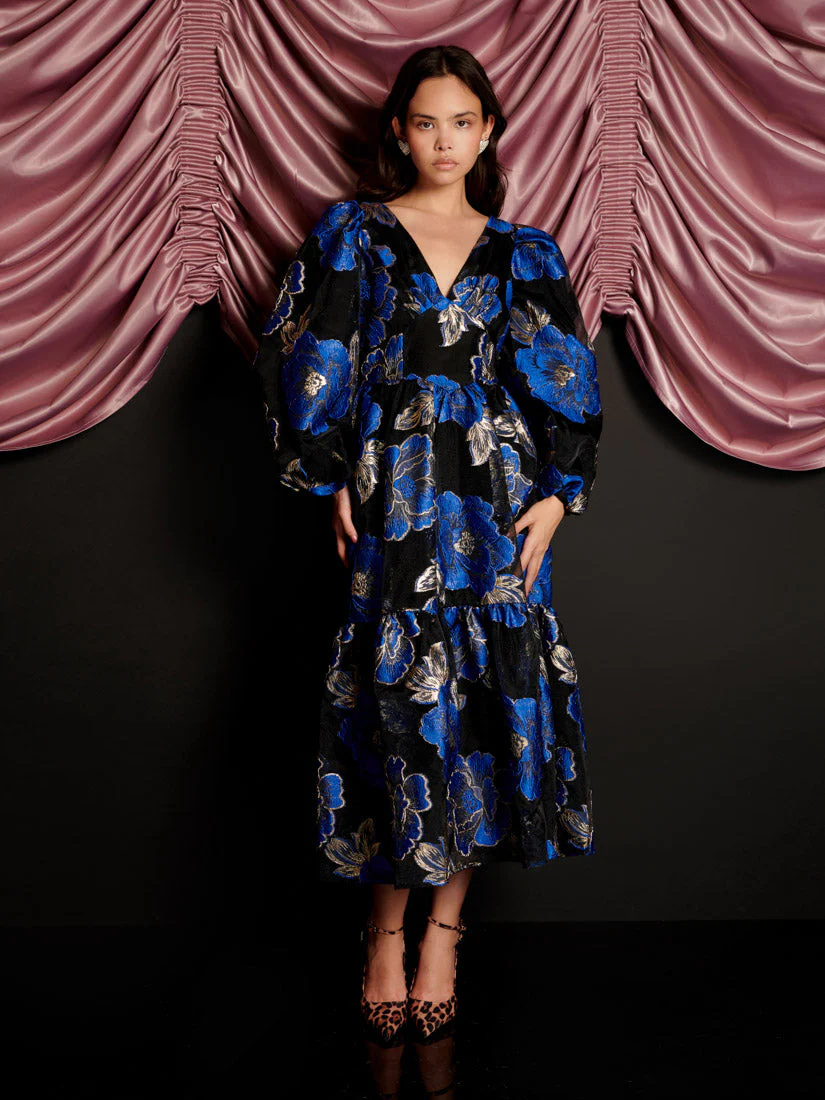 Blues Jacquard Midi Dress