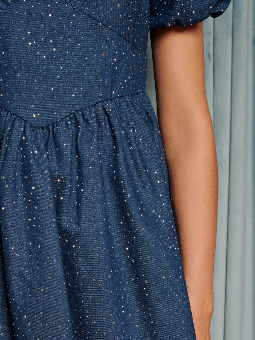 Daze Embellished Denim Mini Dress - Image 6