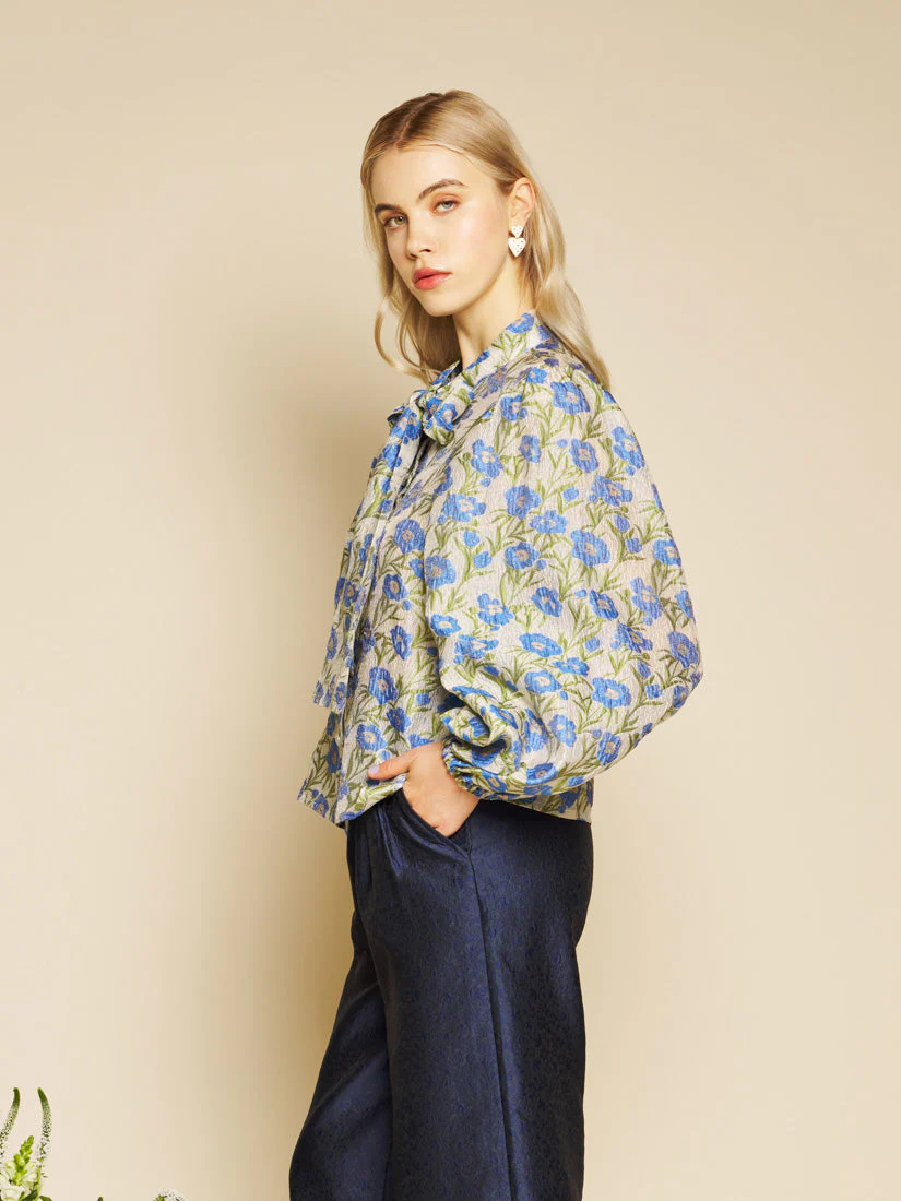 Iris Jacquard Bow Blouse - Image 2