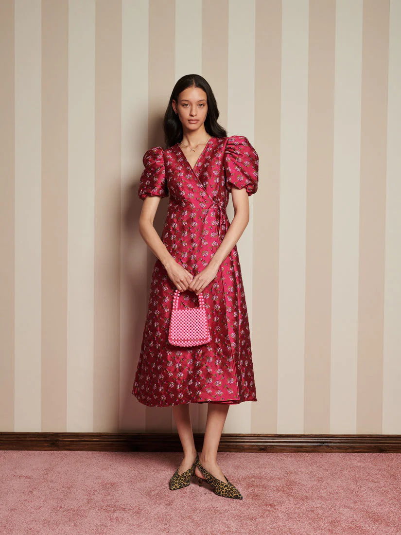 Momento Jacquard Midi Wrap Dress - Image 4