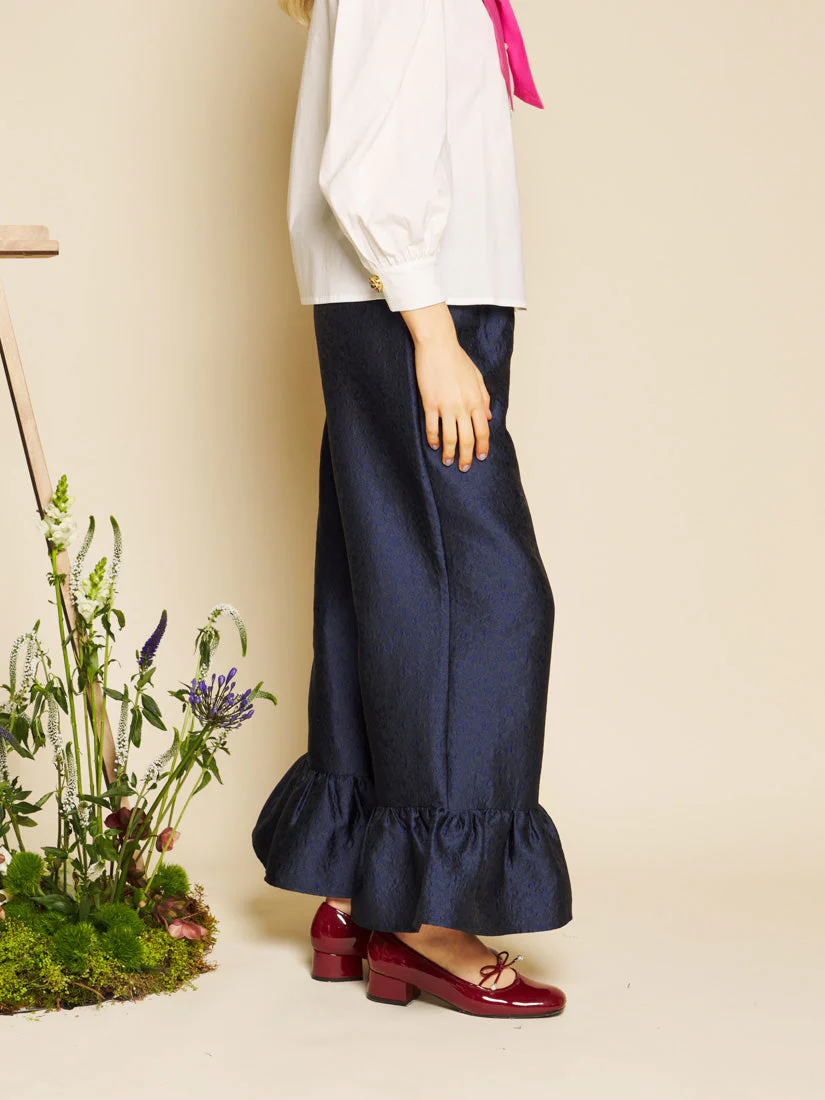 Orchid Jacquard Ruffle Trousers - Image 2