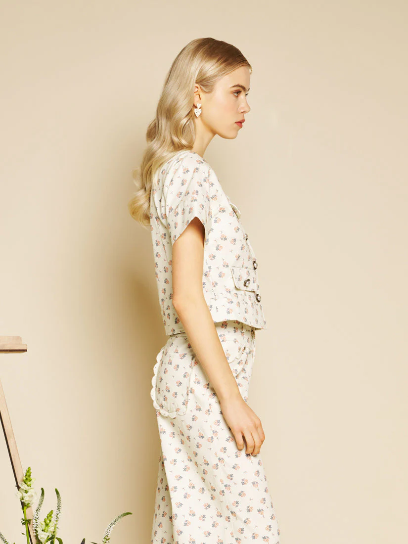 Pêche Ditsy Denim Top - Image 2
