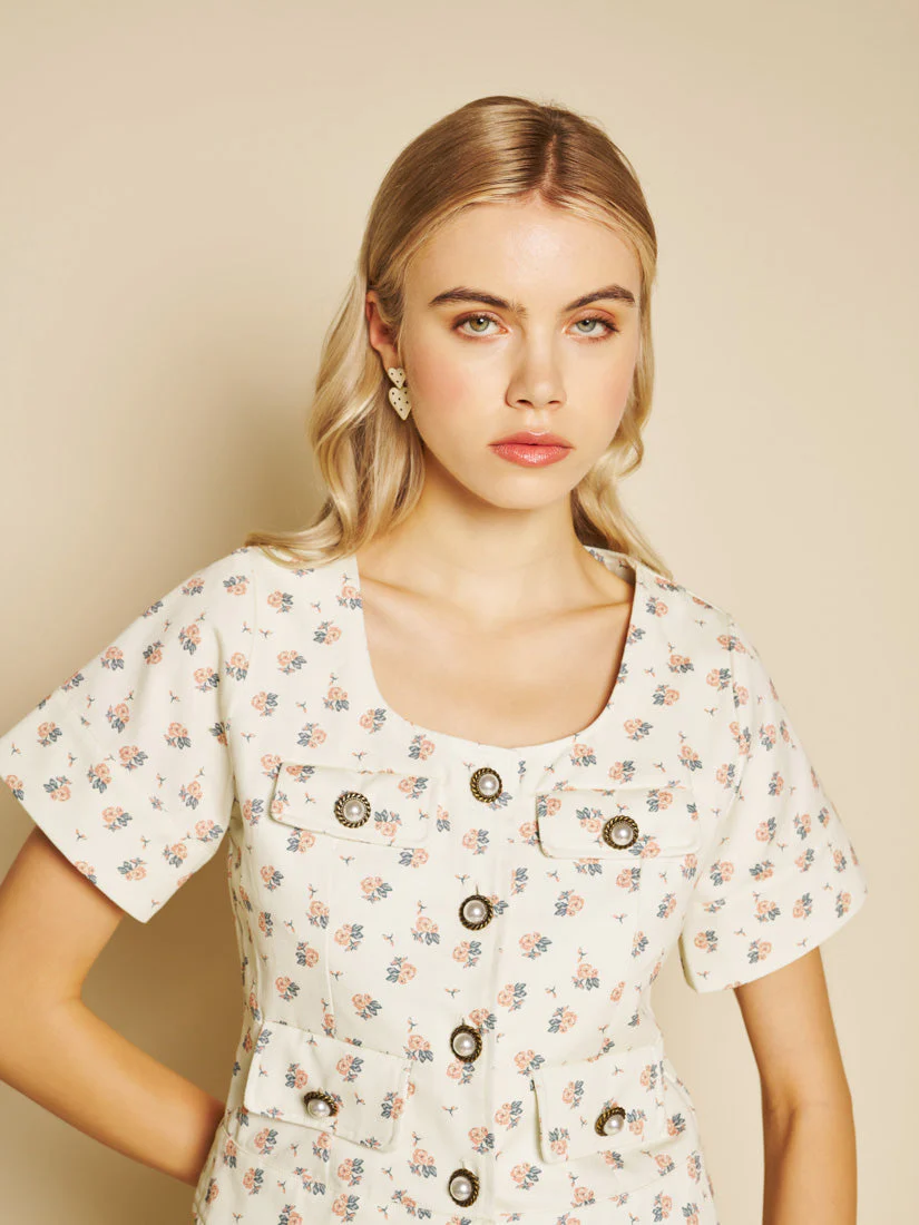 Pêche Ditsy Denim Top - Image 5