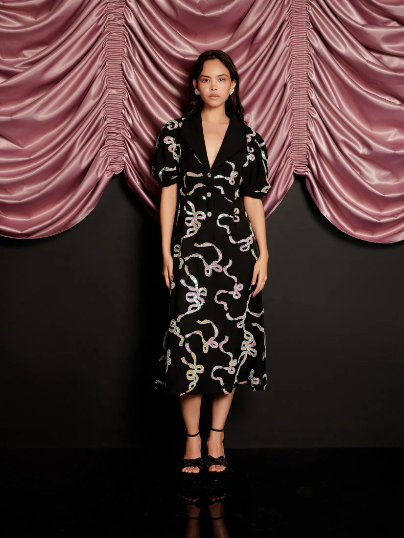 Ripple Bow Embellished Midi Dress - Image 4