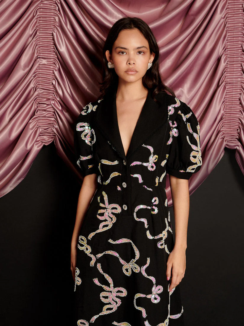 Ripple Bow Embellished Midi Dress - Image 5