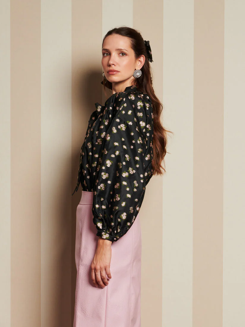 <b>DREAM</b> Tea Rose Jacquard Bow Blouse - Image 2