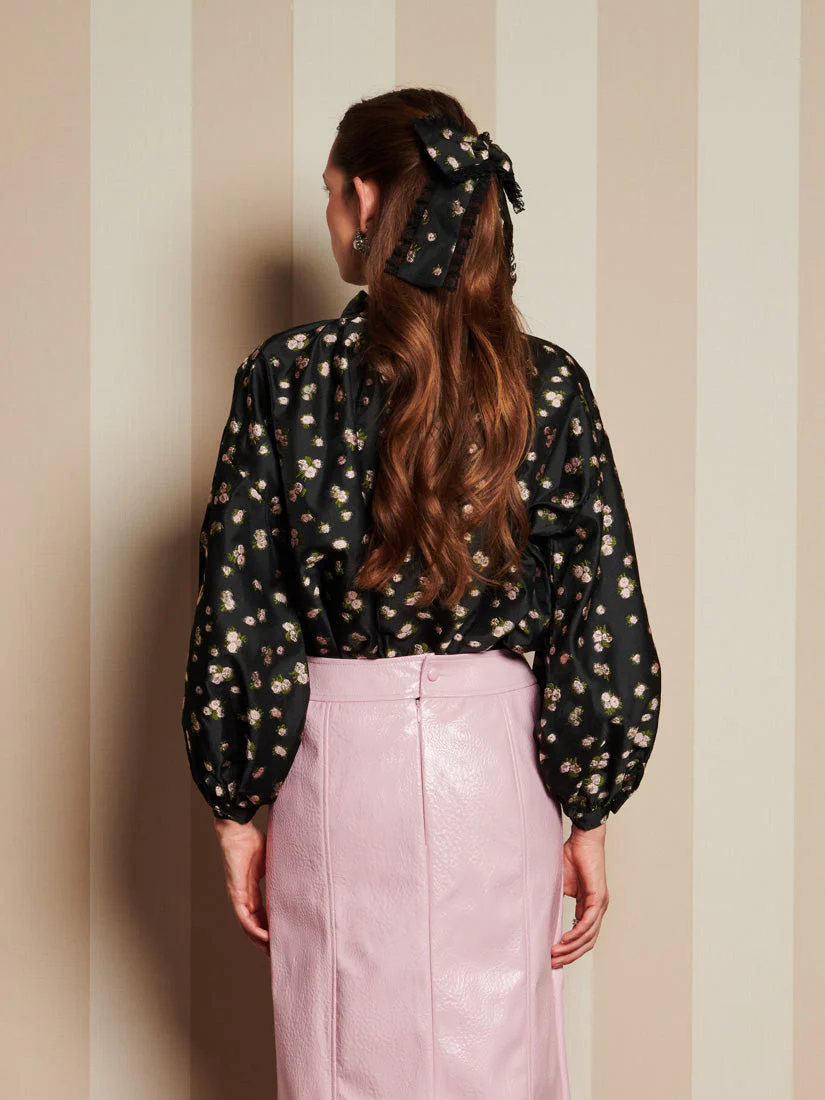 <b>DREAM</b> Tea Rose Jacquard Bow Blouse - Image 3