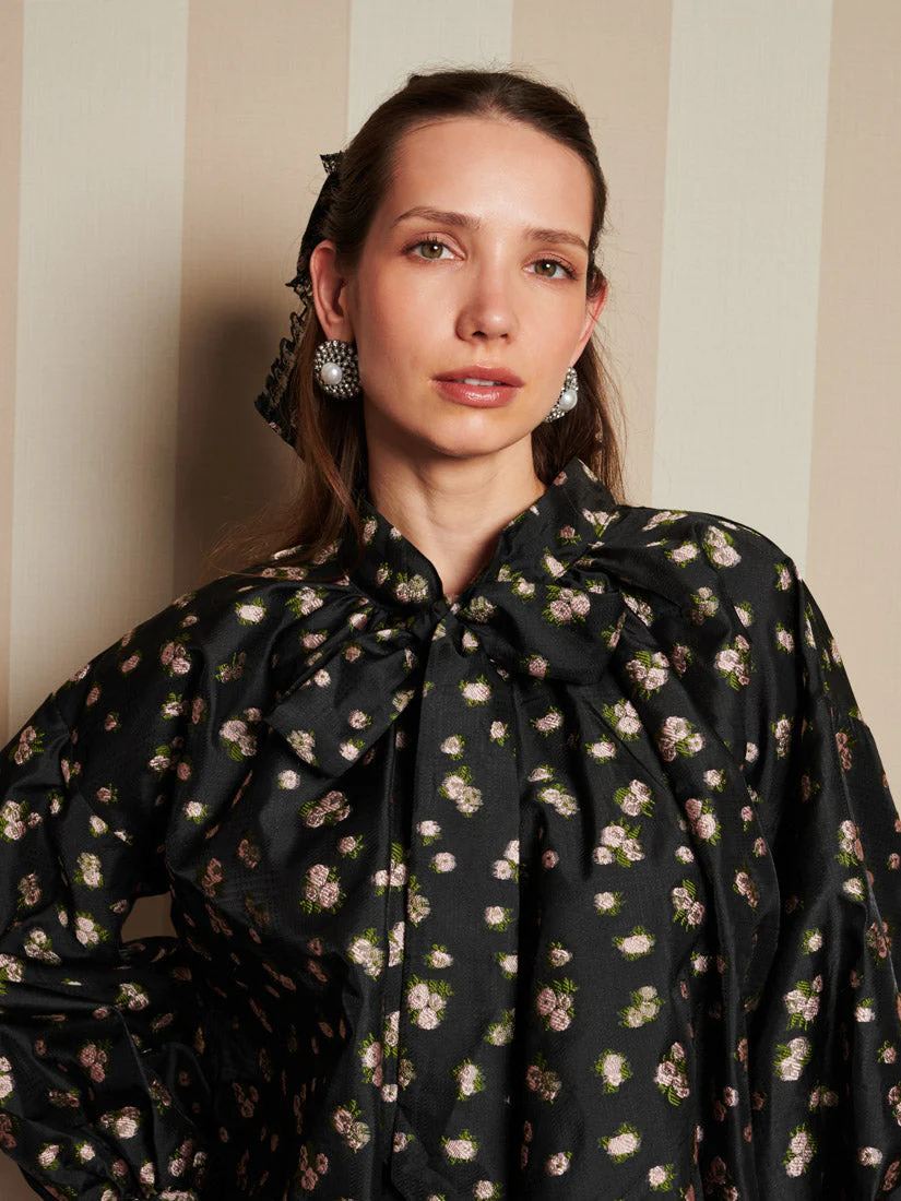 <b>DREAM</b> Tea Rose Jacquard Bow Blouse - Image 5