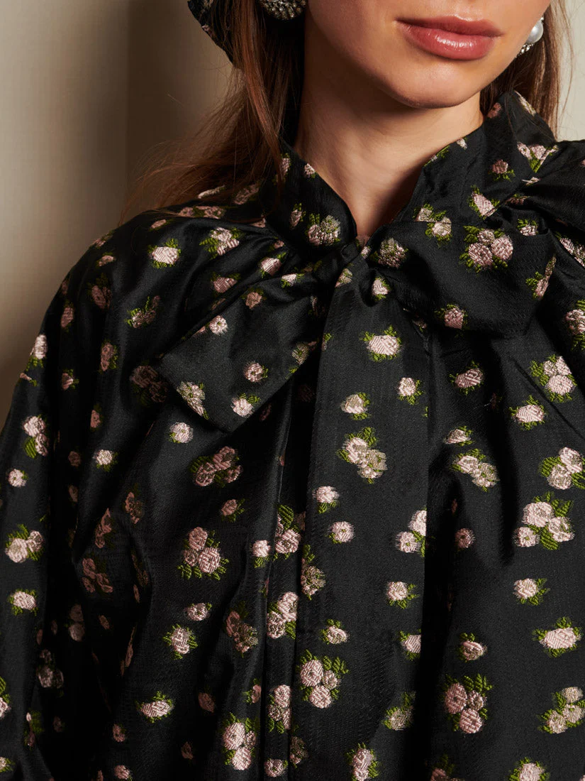 <b>DREAM</b> Tea Rose Jacquard Bow Blouse - Image 6