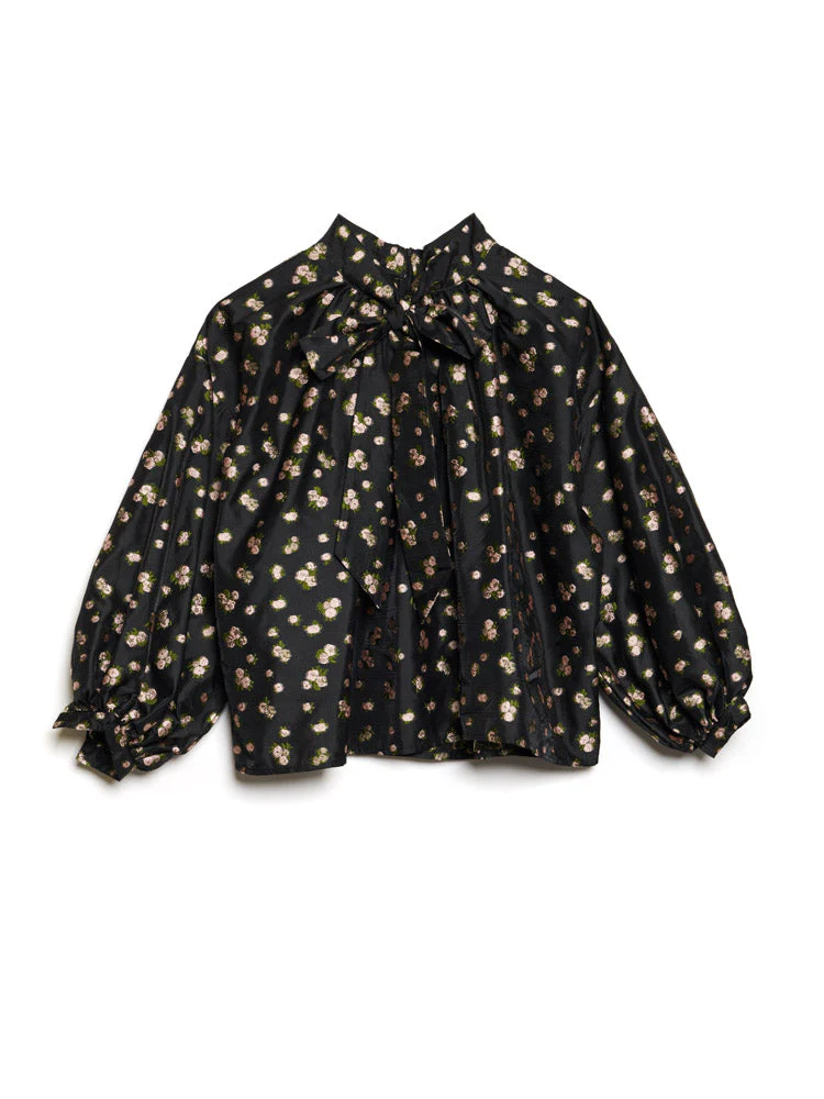 <b>DREAM</b> Tea Rose Jacquard Bow Blouse - Image 7